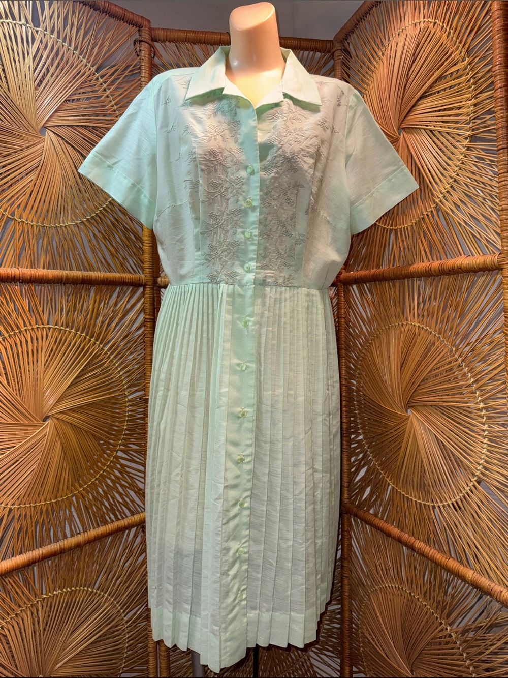 Vintage Light Green Embroidered Dress